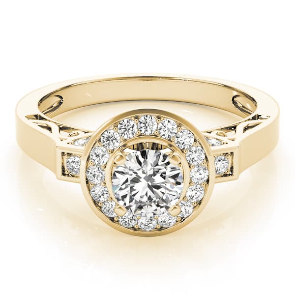 Halo Round Engagement Ring, style 84039, On hand view in yellow gold