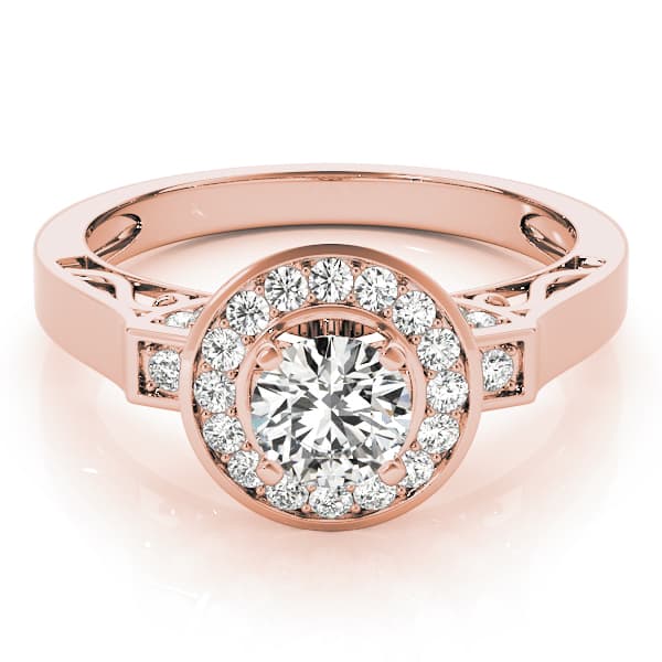 Halo Round Engagement Ring, style 84039, On hand view in rose gold