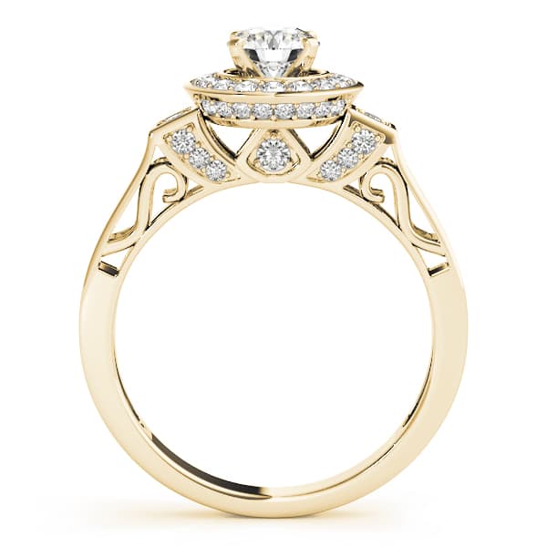 Halo Round Engagement Ring, style 84039, Side view in yellow gold