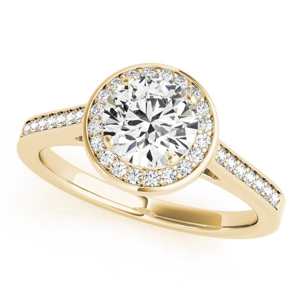 Single Row Accented Halo Bezel Set Engagement Ring, style 84045, Front view in yellow gold