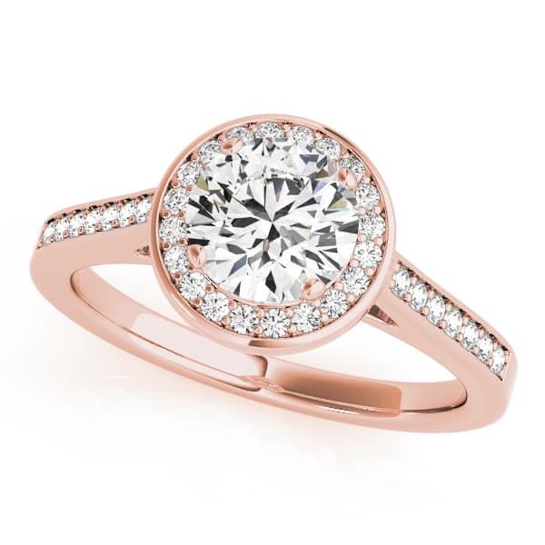 Single Row Accented Halo Bezel Set Engagement Ring, style 84045, Front view in rose gold