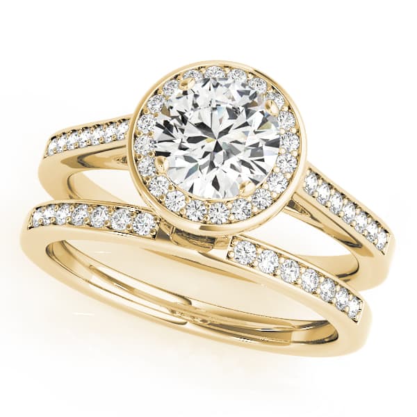 Single Row Accented Halo Bezel Set Engagement Ring, style 84045, On hand view in yellow gold