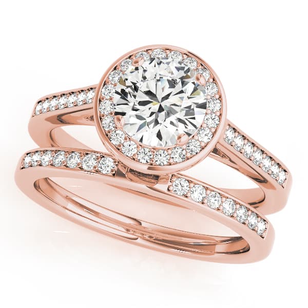 Single Row Accented Halo Bezel Set Engagement Ring, style 84045, On hand view in rose gold
