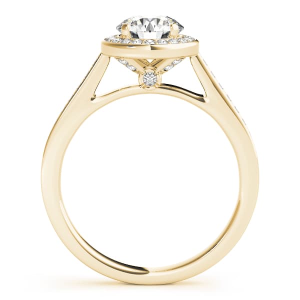 Single Row Accented Halo Bezel Set Engagement Ring, style 84045, Side view in yellow gold