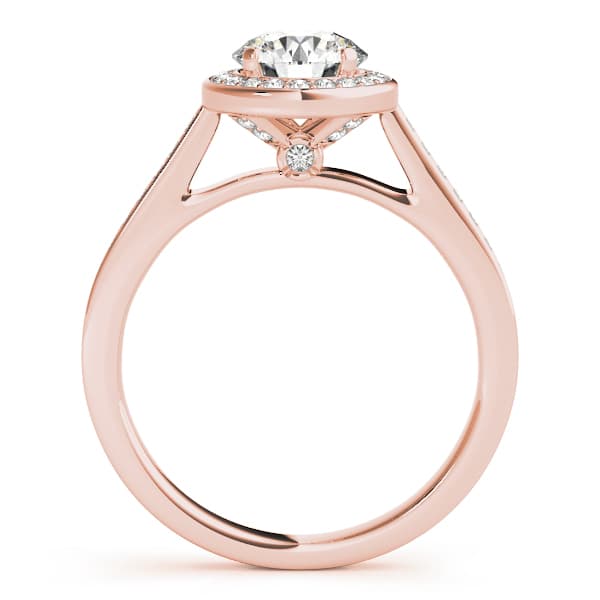 Single Row Accented Halo Bezel Set Engagement Ring, style 84045, Side view in rose gold