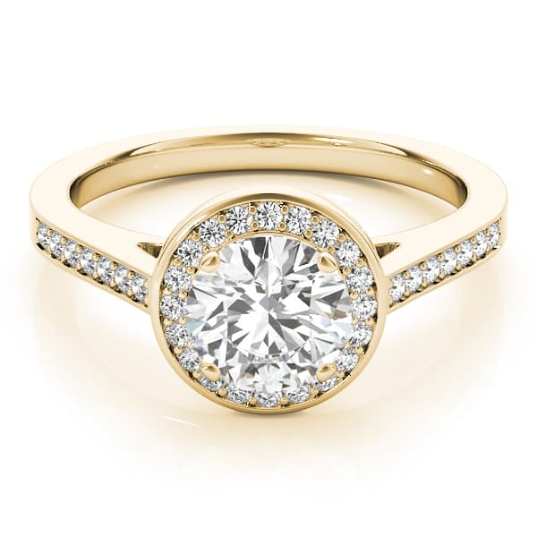 Single Row Accented Halo Bezel Set Engagement Ring, style 84045, Top view in yellow gold