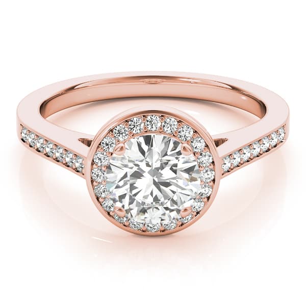 Single Row Accented Halo Bezel Set Engagement Ring, style 84045, Top view in rose gold