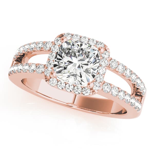 Split Shank Halo Cushion Engagement Ring, style 84051, Front view in rose gold