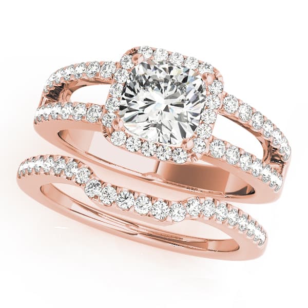 Split Shank Halo Cushion Engagement Ring, style 84051, On hand view in rose gold