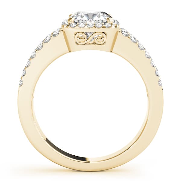 Split Shank Halo Cushion Engagement Ring, style 84051, Side view in yellow gold
