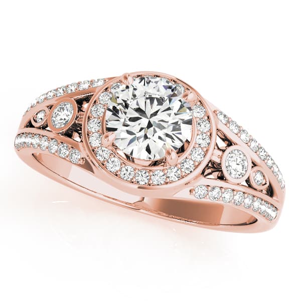 Vintage Inspired Halo Round Engagement Ring, style 84058, Front view in rose gold
