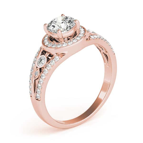 Vintage Inspired Halo Round Engagement Ring, style 84058, Angle view in rose gold