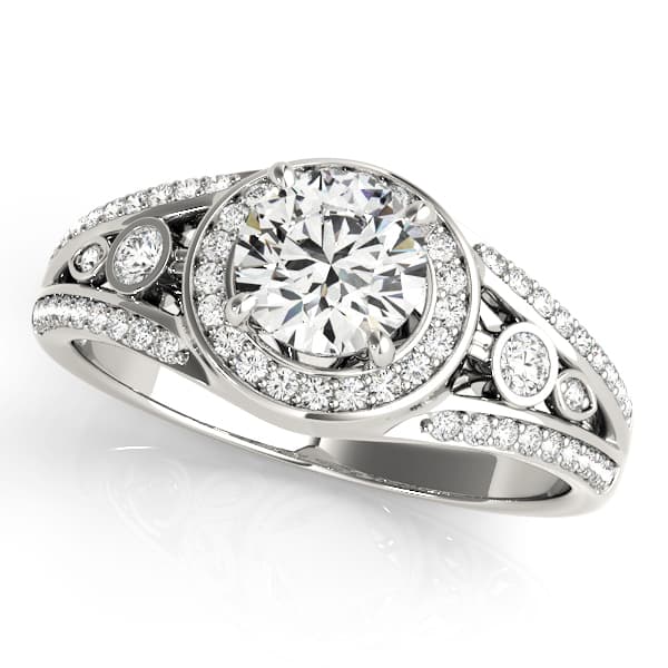Vintage Inspired Halo Round Engagement Ring — style 84058 in 10k White Gold