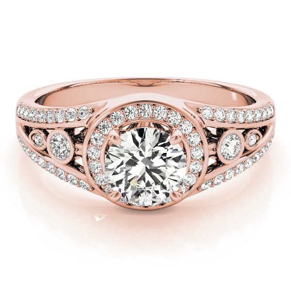 Vintage Inspired Halo Round Engagement Ring, style 84058, On hand view in rose gold