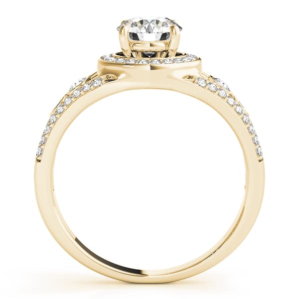 Vintage Inspired Halo Round Engagement Ring, style 84058, Side view in yellow gold