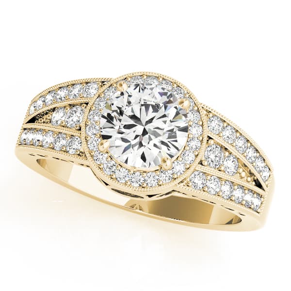 Vintage Multi-Row Milgrain Halo Engagement Ring, style 84059, Front view in yellow gold
