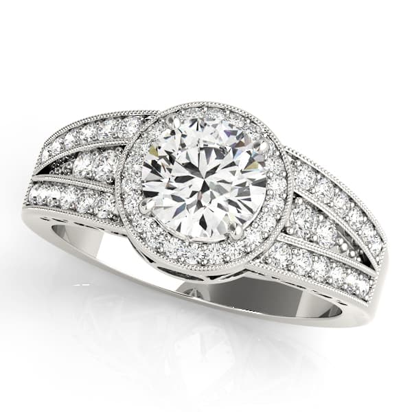 Vintage Multirow Milgrain Halo Engagement Rings — style 84059 in 10k White Gold