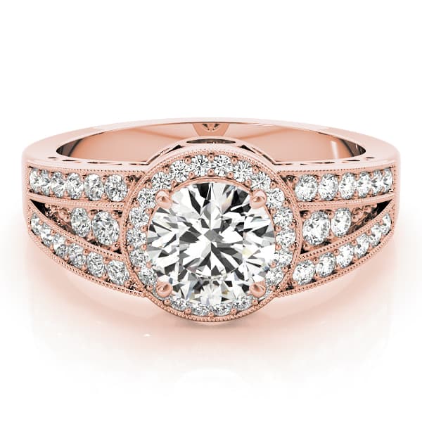 Vintage Multi-Row Milgrain Halo Engagement Ring, style 84059, On hand view in rose gold