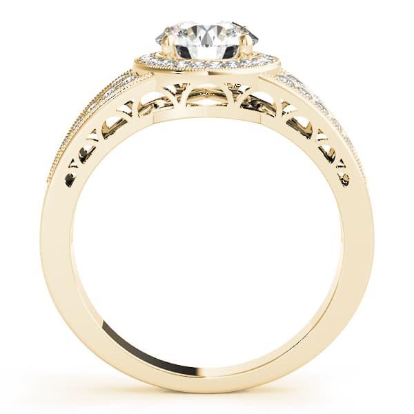 Vintage Multi-Row Milgrain Halo Engagement Ring, style 84059, Side view in yellow gold