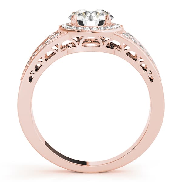 Vintage Multi-Row Milgrain Halo Engagement Ring, style 84059, Side view in rose gold