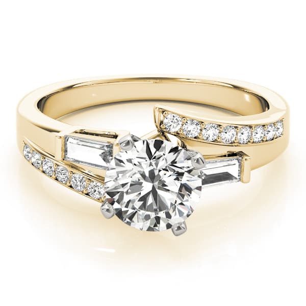 Fancy Shape Bague Engagement Ring, style 84061, On hand view in yellow gold