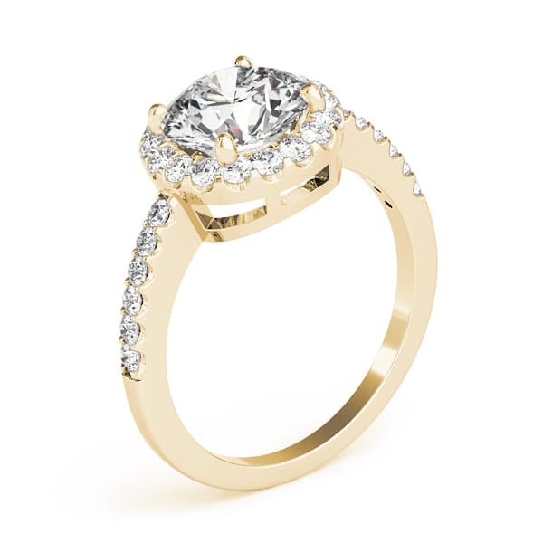 Single Row Halo Engagement Ring, style 84062, Angle view in yellow gold