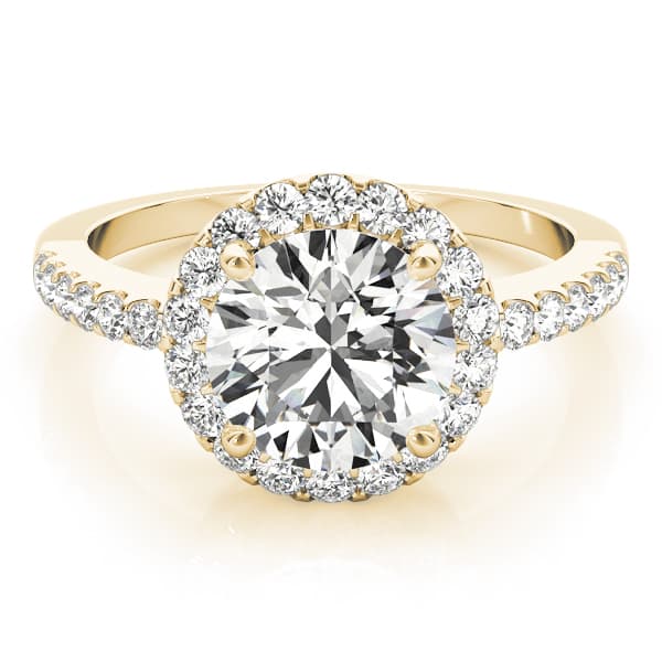 Single Row Halo Engagement Ring, style 84062, On hand view in yellow gold