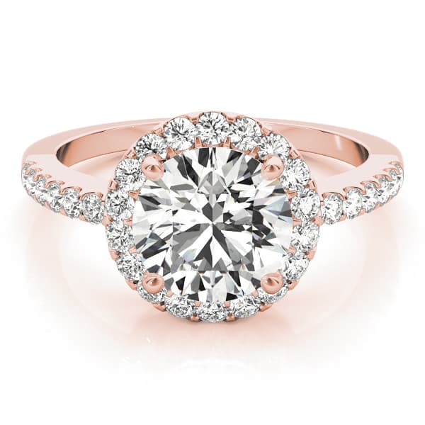 Single Row Halo Engagement Ring, style 84062, On hand view in rose gold