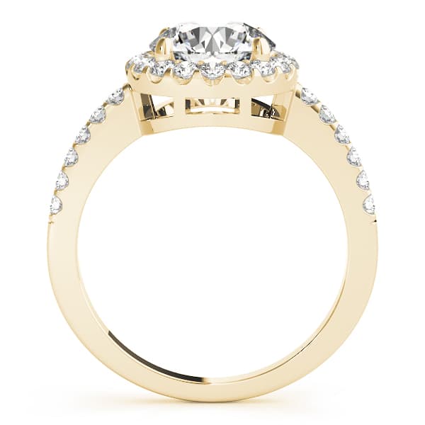 Single Row Halo Engagement Ring, style 84062, Side view in yellow gold