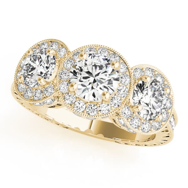 3 Stone Round Engagement Ring, style 84080, Front view in yellow gold