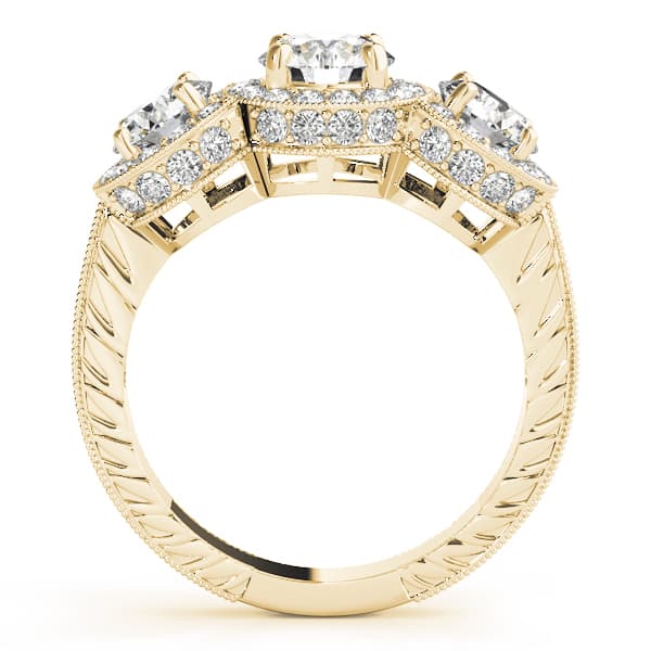 3 Stone Round Engagement Ring, style 84080, Side view in yellow gold