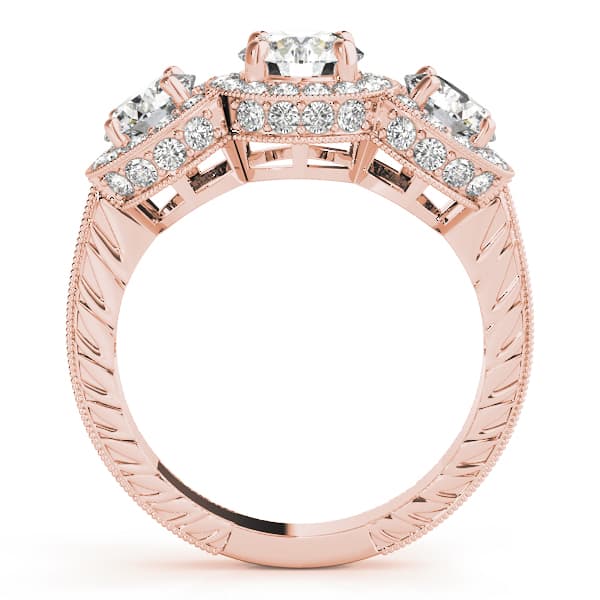3 Stone Round Engagement Ring, style 84080, Side view in rose gold