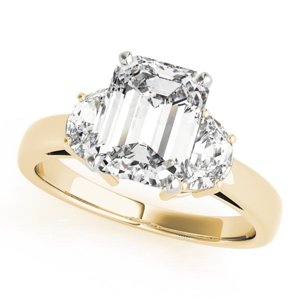 3-Stone Round & Emerald Cut Engagement Ring, style 84113, Front view in yellow gold