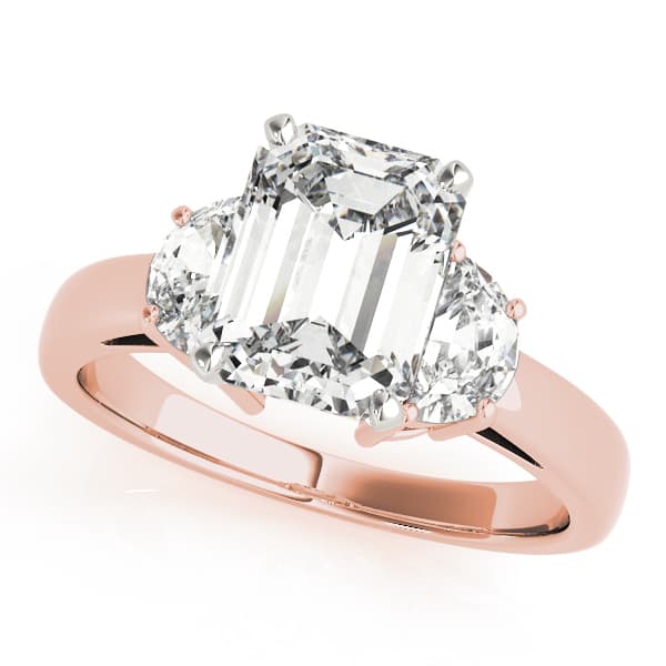 3-Stone Round & Emerald Cut Engagement Ring, style 84113, Front view in rose gold