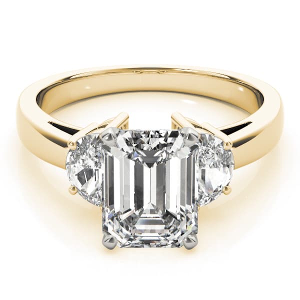 3-Stone Round & Emerald Cut Engagement Ring, style 84113, On hand view in yellow gold