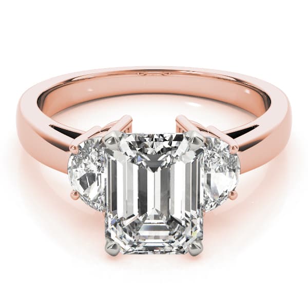 3-Stone Round & Emerald Cut Engagement Ring, style 84113, On hand view in rose gold