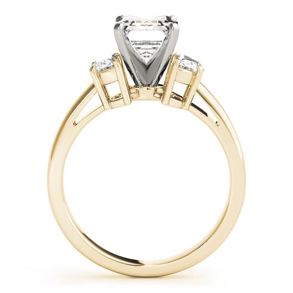 3-Stone Round & Emerald Cut Engagement Ring, style 84113, Side view in yellow gold