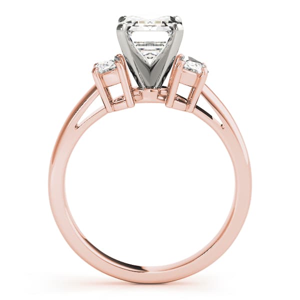 3-Stone Round & Emerald Cut Engagement Ring, style 84113, Side view in rose gold