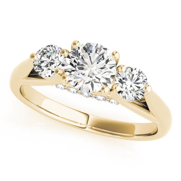 3 Stone Round Engagement Ring, style 84124, Front view in yellow gold