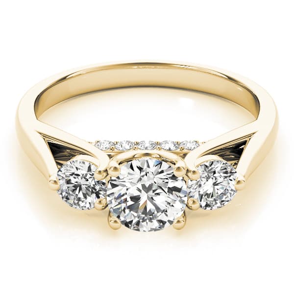 3 Stone Round Engagement Ring, style 84124, On hand view in yellow gold