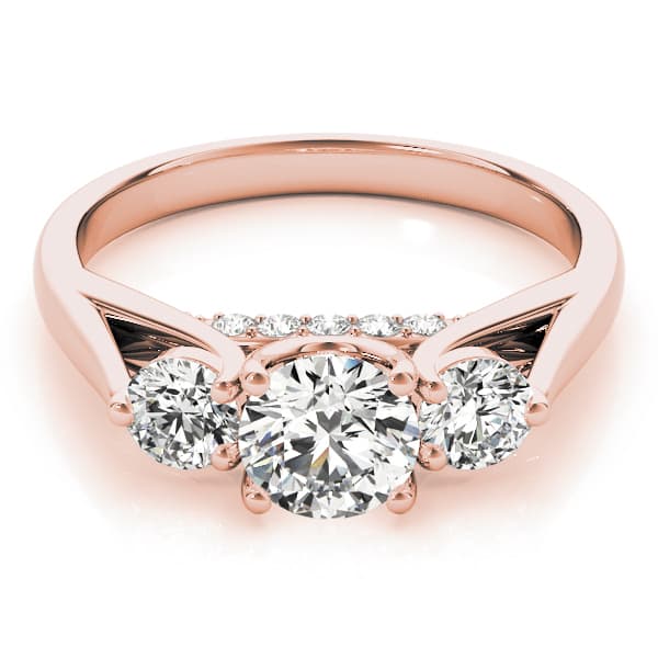 3 Stone Round Engagement Ring, style 84124, On hand view in rose gold