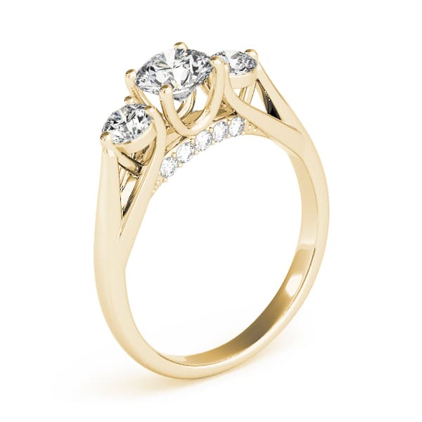 3 Stone Round Engagement Ring, style 84124, Top view in yellow gold