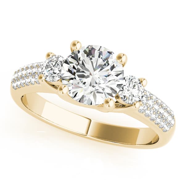 3 Stone Round Engagement Ring, style 84177, Front view in yellow gold