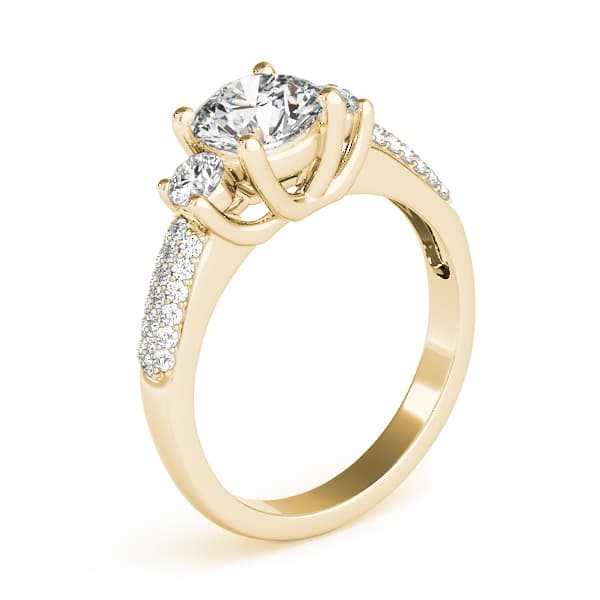 3 Stone Round Engagement Ring, style 84177, Angle view in yellow gold