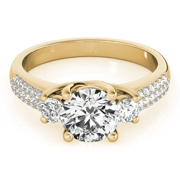 3 Stone Round Engagement Ring, style 84177, On hand view in yellow gold