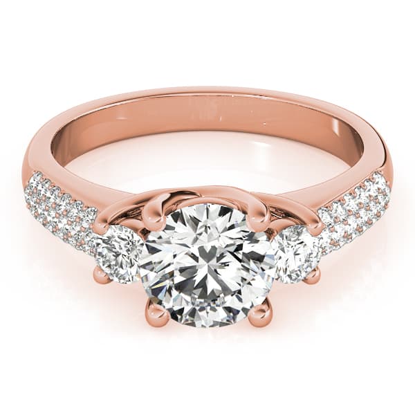 3 Stone Round Engagement Ring, style 84177, On hand view in rose gold