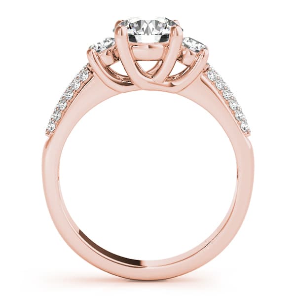 3 Stone Round Engagement Ring, style 84177, Side view in rose gold