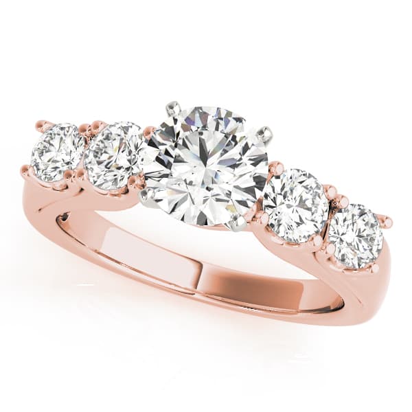 5-Stone Single Row Prong Set Engagement Ring, style 84181, Front view in rose gold