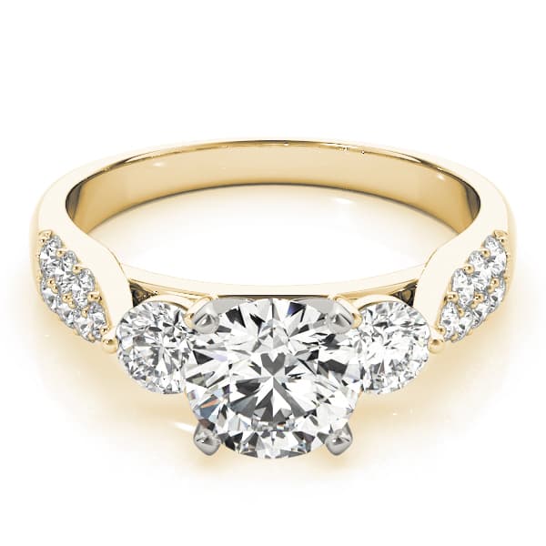 3 Stone Round Engagement Ring, style 84255, On hand view in yellow gold