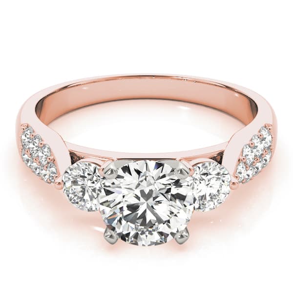 3 Stone Round Engagement Ring, style 84255, On hand view in rose gold
